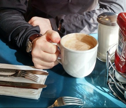 hand - almond milk latte